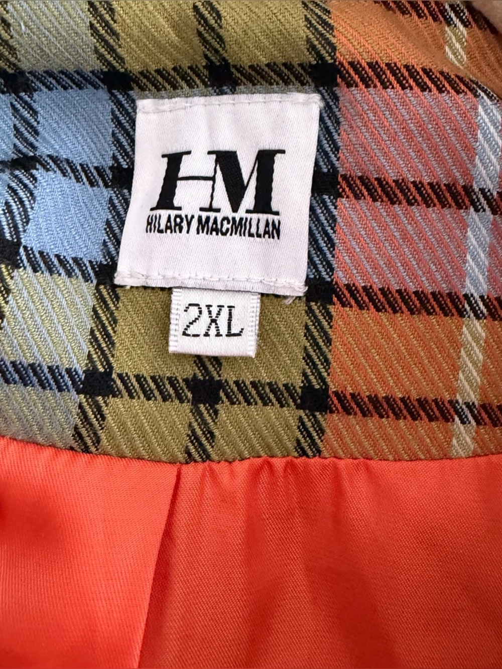 Hilary MacMillan Plaid Belted Trench Coat in Orange & Blue - Picture 14 of 16